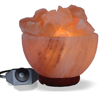 Bloc de lampe en sel de l'Himalaya rose cristal avec base en bois sculpté à la main Décoration de chambre de nuit naturelle-Prix inclus