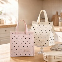 Sac à déjeuner personnalisé en velours côtelé à pois, sac isotherme portable pour pique-nique avec doublure en aluminium, sac isotherme imperméable