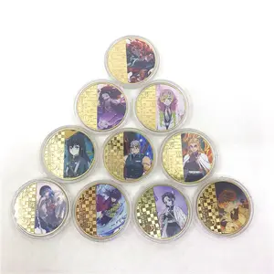 10 tipos selecionar moeda de ouro anime demon slayer, kamado tanjirou 10000 24k moeda para presente kimetsu no yaiba, lembrança