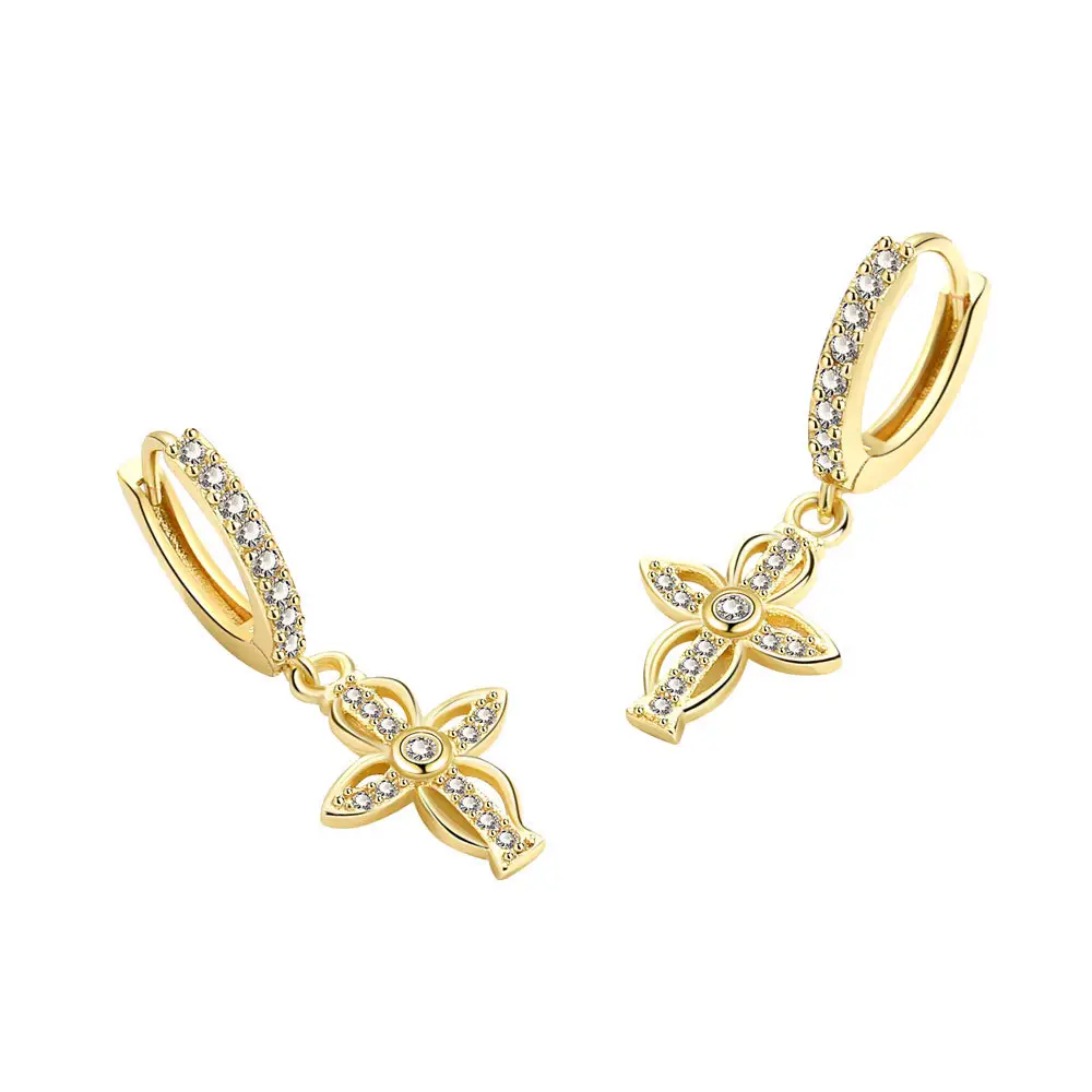 Anting-Anting Perhiasan Mode Tinggi Cubic Zirconia Jesus Cross Charm Earrings untuk Wanita Semuanya Berjalan dengan Anting-Anting Pesta