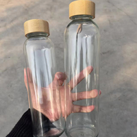Botella de Agua de Vidrio Transparente de 16 oz/500 ml con Tapa de Bambú y Logotipo Personalizado, Botella de Agua de Vidrio para Beber Jugo