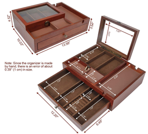 कस्टम ड्रेसर सेवक आयोजक लकड़ी Mens घड़ियों के लिए भंडारण बॉक्स बड़े के साथ स्मार्टफोन चार्ज स्टेशन, धूप का चश्मा, गहने और - Product Image 2