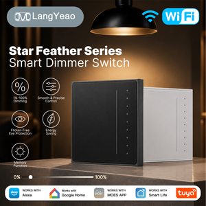Moes Star Feather Tuya สวิตช์หรี่ไฟอัจฉริยะ Wifi EU UK กระจก1%-100% หรี่แสง440วัตต์ใช้งานได้กับ <span class=keywords><strong>Alexa</strong></span> Google Home - Product Image 1