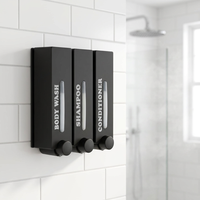 Dispensador Triple de Jabón para Montar en la Pared, para Gel de Ducha, Champú y Acondicionador, Manual, Organizador de Baño, Plástico Negro, Estilo Minimalista