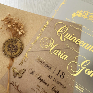 Carte d'invitation à un anniversaire personnalisé floral de princesse seize ans carte d'invitation roses en acrylique transparent avec enveloppe et sceau de cire - Product Image 2