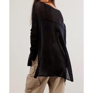 Top de punto para mujer, manga larga, cuello redondo, color liso, informal, para la playa - Product Image 3