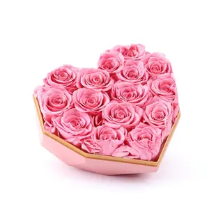Fabriek Hete Verkoop Luxe Valentijnsdag Cadeau Voor Vriendin Rood Roze Kleur Geconserveerde Roze Bloemen In Diamanten Hartvormige Doos