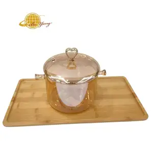 Boyang pote de chá redondo com orelha dupla, grande capacidade âmbar de macarrão, vidro de borosilicato de alta temperatura