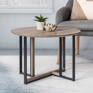 <b>Round</b> Modern Wooden Coffee <b>Table</b> Minimalist Design Metal Frame Living Room Furniture Durable <b>Solid</b> <b>Wood</b> Top - Product Image 2