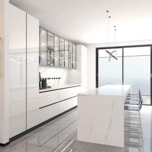 Luxury High Gloss White Kitchen <b>Cabinets</b> Modern Flat Panel Modular Design for Home - Product Image 2