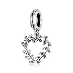 Liebe Oliven Suppliers-Herz Anhänger 925 Sterling Silber Friedens oliven Blätter Welle Charms Perlen passen Armbänder Halsketten Silber Schmuck SCC1520