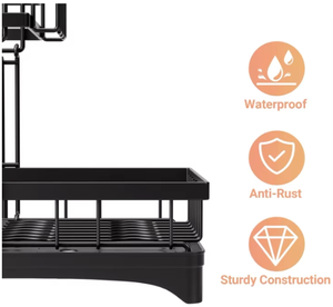Кухонная большая стойка для посуды с дренажем, металлическая Двухуровневая сушилка для посуды с держателем посуды для кухонной стойки - Product Image 6