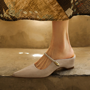 Sandalias de cuña media con tacón oculto de cuero vacuno, punta afilada, para mujer, talla EU42 - Product Image 4
