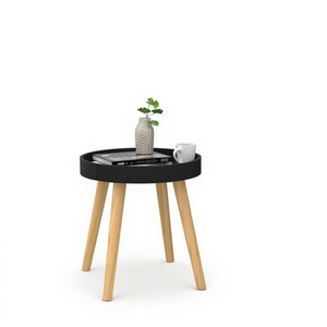 Black Engineered Wood <b>Round</b> Side <b>Table</b> <b>Small</b> Nightstand Modern Minimalist Design Bedroom Furniture Home Use - Product Image 1