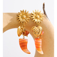 JINYOU 3511 Nouveauté Boucles d'oreilles pendantes en acier inoxydable plaqué or, forme géométrique en acrylique rouge foncé et ivoire