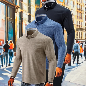 Chemise à manches longues pour homme en polyester tricoté brodé anti-rides, imprimé, coupe classique - Product Image 2