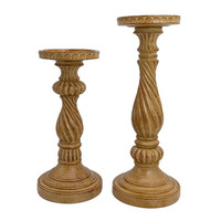 Bougeoirs de pilier de résine de bois antique de décoration de maison de 6 pouces