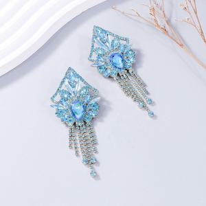 European American Trendy Retro Women's Zinc Alloy <b>Silver</b> Plated <b>Stud</b> Earrings Heavy Industry Crystal Rhinestone Tassels - Product Image 4