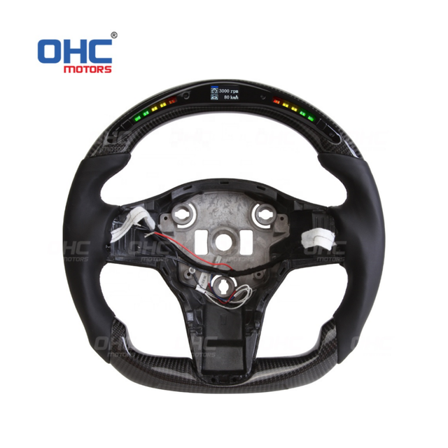 Leather Carbon Fiber LED Smart Steering Wheel for Tesla Model 3 Tesla Model Y OHC Motors