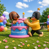 Ensemble de gâteau d'anniversaire géant gonflable personnalisé en forme de chien teckel, modèle animal de dessin animé pour extérieur, avec gonflage continu pour fête d'anniversaire