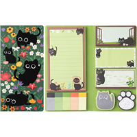 Set de Notas Adhesivas con Diseño de Gato Negro, Bloc de Notas Floral Kawaii con Separadores, Material Escolar y de Oficina, Regalo para Niñas