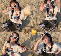 Lunettes de soleil pour hommes et femmes avec UV400 pour adultes New Sweet Love Cheap Female Ladies Designer Part Peach Heart Shaped PC Frame