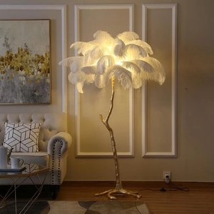 Lámpara de Pie Nórdica con <span class=keywords><strong>Plumas</strong></span> de Avestruz, Base de Cobre, Iluminación Interior Moderna, Decoración para el Hogar, Luces de Pie con <span class=keywords><strong>Plumas</strong></span> de Avestruz - Product Image 2
