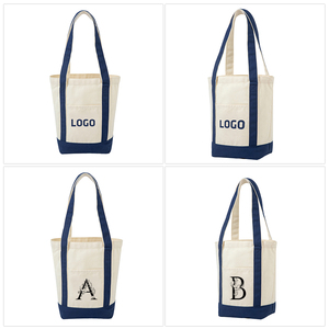 Borsa premio in tela pesante Patchwork bianco in tela di cotone blu scuro borsa della spesa ricamata Tote da spiaggia iniziale in tela - Product Image 1
