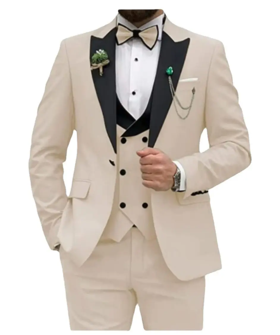 XXS-7XL पुरुषों के सूट तीन टुकड़े सेट दूल्हे और ग्रूममैन शादी के भोज पर सूट पैंट + ब्लेज़र