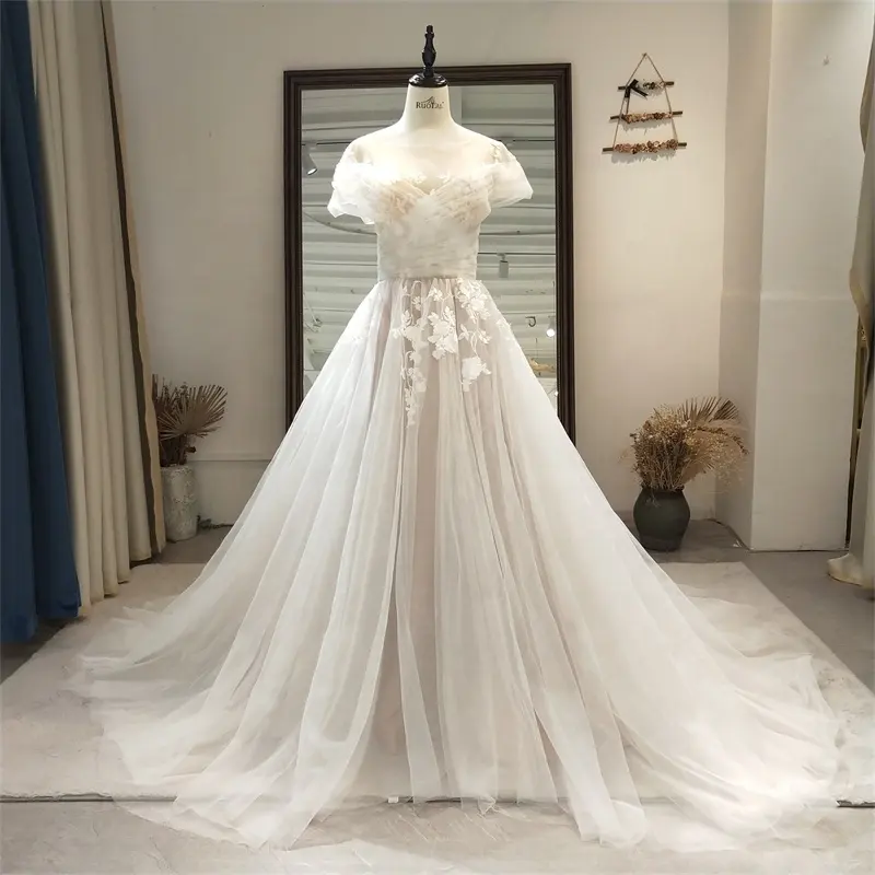 Owd-H2389 Самый дешевый модные свадебные платья Элегантное кружевное захватить раза вышивка естественной талии платья больших размеров для женщин