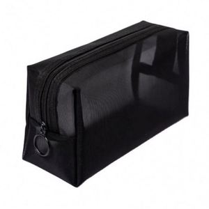 Sac de maquillage en maille carrée à fermeture éclair, décontracté et tendance, sac de voyage portable avec poignée, vente en gros - Product Image 1