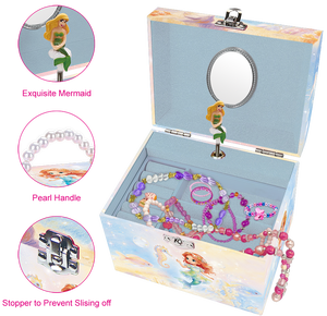 Carruage musical à remonter Jakos, boîte à bijoux bleue sirène avec poignée en perles, poupée petite fille, décoration d'intérieur, cadeau de festival, rangement d'usine - Product Image 3