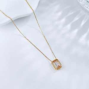 Parures de colliers pendentifs minimalistes rétro en or jaune 18 carats avec diamants roses de laboratoire taille princesse, bijoux de luxe en diamants de laboratoire - Product Image 3