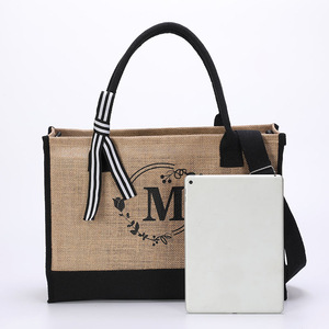 Qetesh <strong>Wholesale</strong> <strong>Jute</strong> <strong>Tote</strong> <strong>Bag</strong> Custom Logo Fashion Large Capacity Portable Outdoor Design Shopping <strong>Bag</strong> Set for Women - Product Image 6