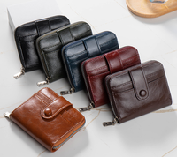 Dompet Multi-Kartu Pria Fashion Dompet Pendek Kulit Minyak Lilin PU Antik Dompet Koin Ritsleting Uniseks Dompet Pria Tempat Kartu Pria