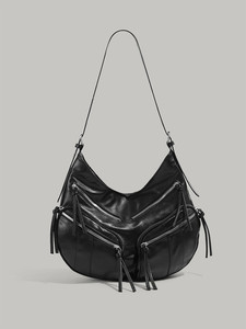 New Fashion Vintage Single <b>Strap</b> ZIP PU Leather Large Capacity Women's <b>Shoulder</b> Bag High Quality Chains Polyester Tanjing - Product Image 2