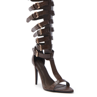 Sandales à talons aiguilles personnalisées pour femmes, sandales gladiateur à hauteur du genou avec lanières à boucle, sandales à talons tendance pour femmes