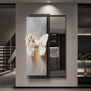 Miroir mural escamotable intégral de luxe avec effet de peinture décorative, motif papillon, pour entrée et dressing - Product Image 1