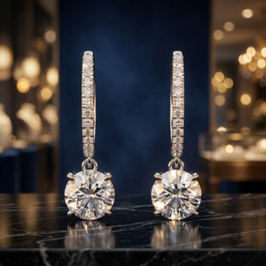 Pendientes de Diamantes Redondos Blancos Dorados de Estilo Arquitectónico, Joyería Fina de Lujo para Novias, Diseño de Alta Gama para Mujer - Product Image 3