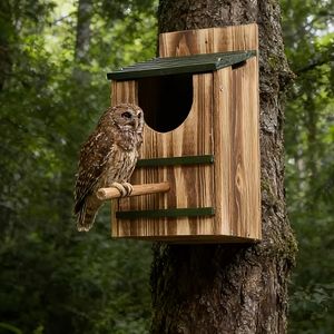 <span class=keywords><strong>Casetta</strong></span> per uccelli in legno con apertura a ribalta, da appendere all'esterno, con palo e serratura, per fauna selvatica, casette per uccelli da esterno. - Product Image 4