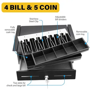 JH-Mech Gaveta de dinheiro aberta para serviço pesado de 13 polegadas, suporte de metal para montagem sob a gaveta de mesa, preto