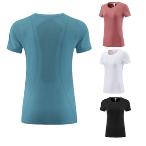T-shirt de sport respirant à manches courtes pour <span class=keywords><strong>femme</strong></span>, idéal pour le yoga, la course en extérieur et le fitness, séchage rapide, col rond, léger - Product Image 1