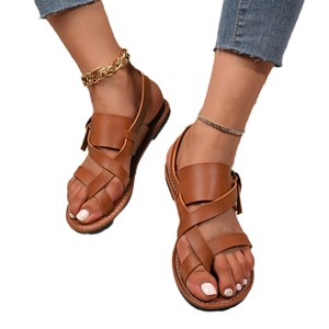 Nouvelles sandales plates décontractées pour femmes, style romain, à bout ouvert, avec boucle, grande taille, style plateforme, pour l'été et la plage - Product Image 5