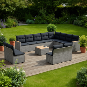 Ensemble de canapés de jardin en rotin gris modulaire, collection de meubles d'extérieur, 10 places, design contemporain - Product Image 2