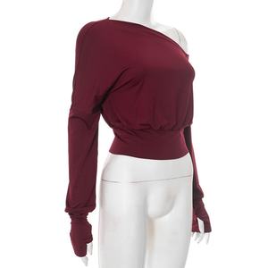 Viviblook C25TP154 2025ฤดูใบไม้ร่วงสีทึบคอปาดแขนยาวเซ็กซี่ Y2K วินเทจสำหรับผู้หญิง - Product Image 2