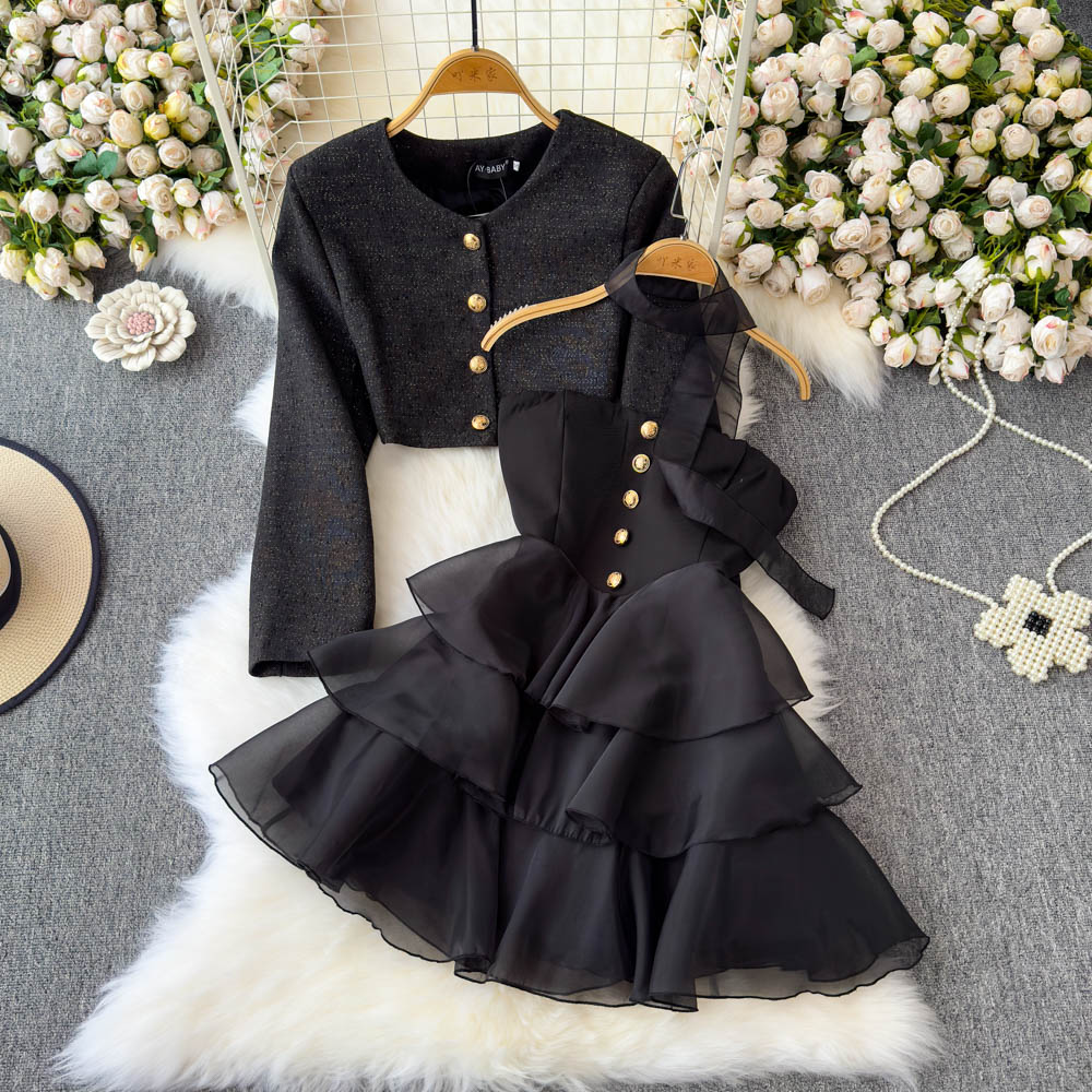 Stylish Chic Two-Piece Ensemble - Hot Short Jacket & Dress