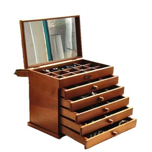 Wooden Jewelry <b>Box</b> With <b>Mirror</b> Multi Layer Drawer Storage Classic Chinese Style Jewelry Organizer Walnut Color - Product Image 5