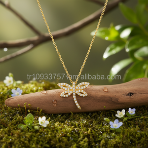 สร้อยคอรูปแมลงปอสีทอง14K สร้อยคอรูปผีเสื้อสร้อยคอรูปสัตว์เครื่องประดับสำหรับผู้หญิงทำจากไก่งวง - Product Image 3
