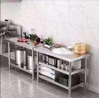 Meja Kerja Dapur Stainless Steel Tebal Tiga Tingkat Dua Lapis, Alas Potong, Stasiun Pengemasan, Persiapan
