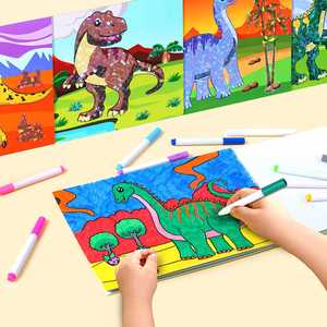 Libro de Pegatinas de Colores Brillantes con 12 Divertidas Escenas Jurásicas de Dinosaurios, 2 en 1, para que los Niños se Diviertan Coloreando - Product Image 4